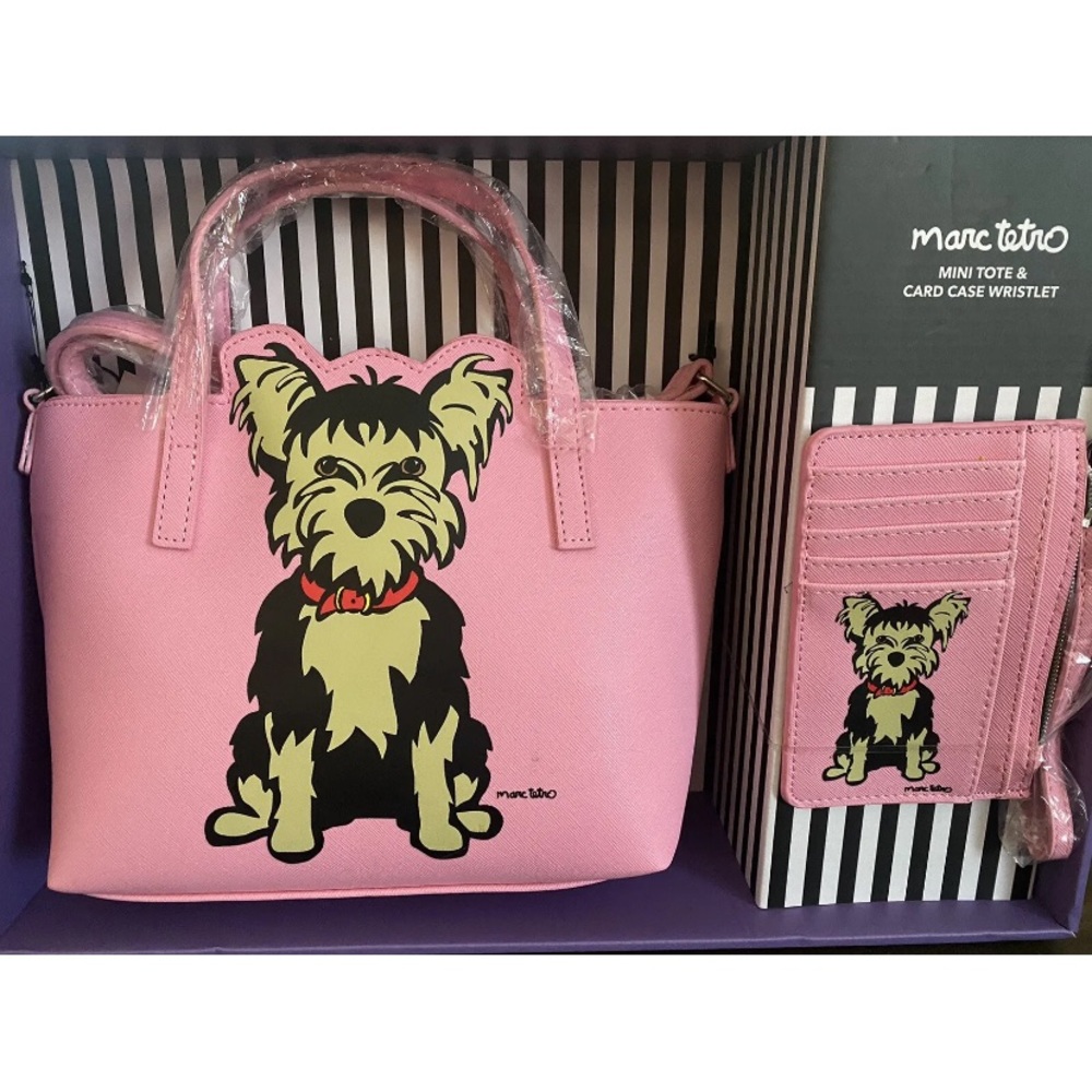💜Marc Tetro Yorkie Terrier Small Tote Crossbody Bag & Card Case Wristlet Set